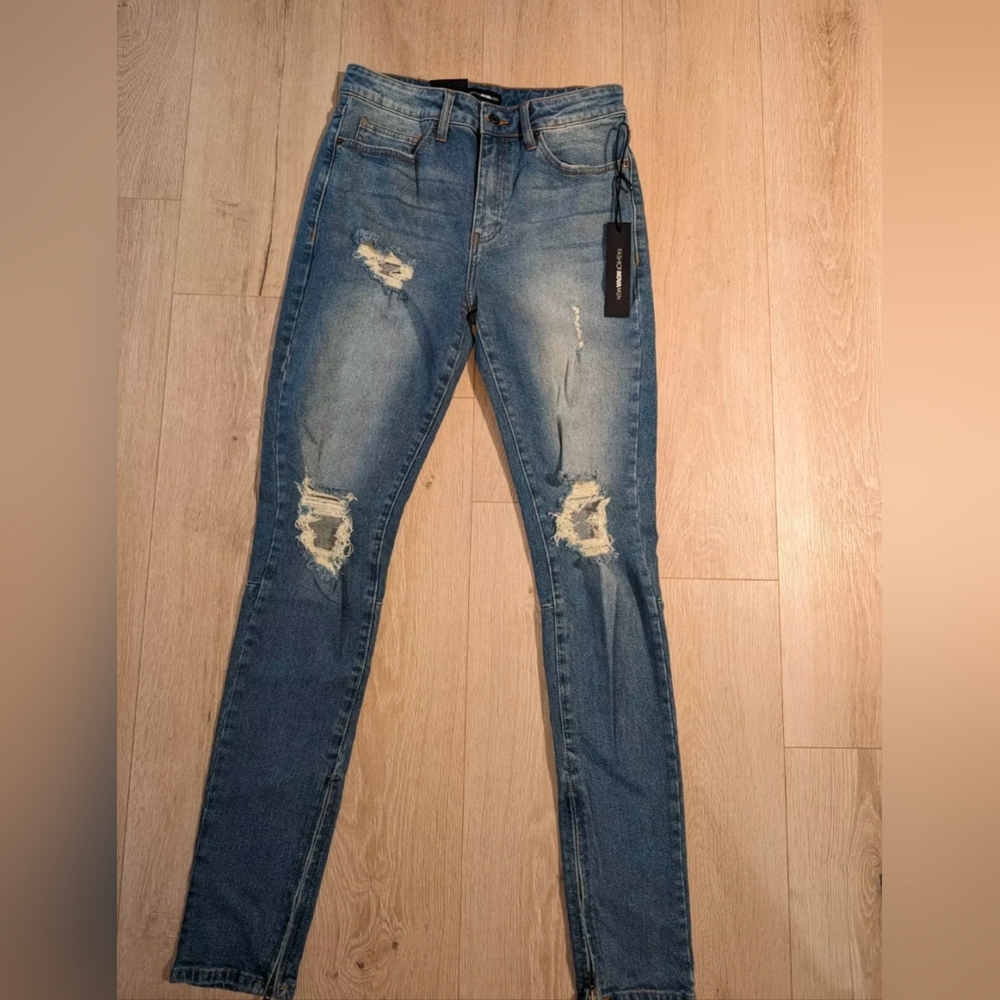 Fashion Nova Men Blue Distressed Herse Skinny Jeans W 30 L33